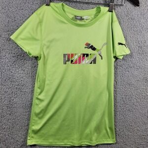 Neon Active Green Puma Jersey T Shirt Unisex Youth Size L 12-14 Stain Lower Back